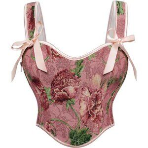 Corset Tops for Women with Zipper Pink Floral